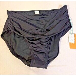 Kona Sol High Waist Bikini Swimsuit Bottoms New Black Women's XL Slimming Beach